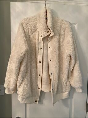 Macy's Cream Sherpa Teddy Jacket with Snap Front